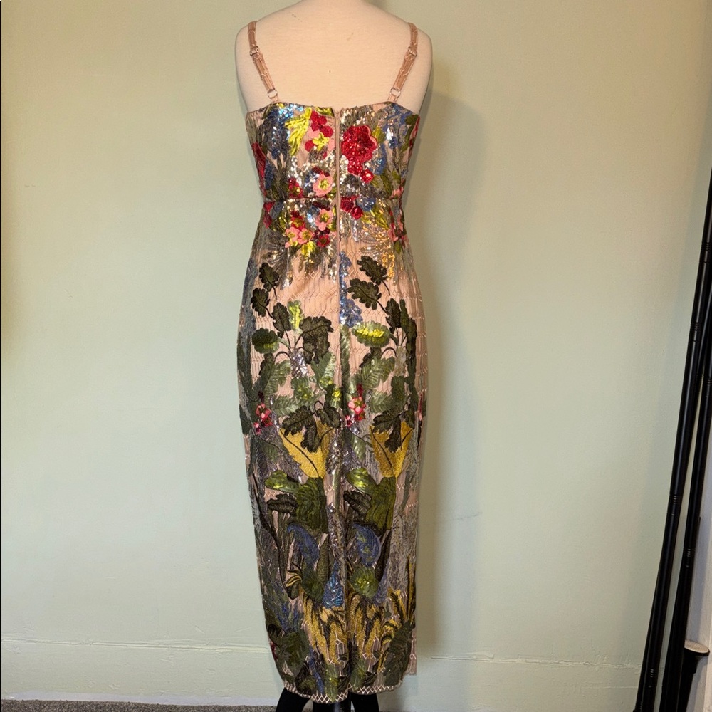 Boston Proper bold  Floral Sequin mesh midi  Dress Sz 6 - Picture 10 of 16